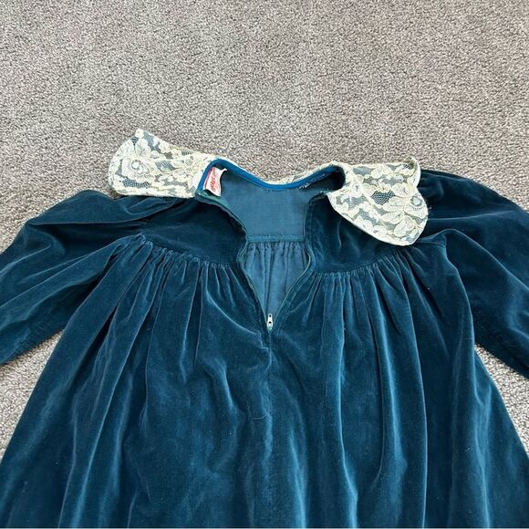 Vintage 1970’s Little Girl’s Turquoise Velvet Holiday Party Dress size 6 - Picture 9 of 13
